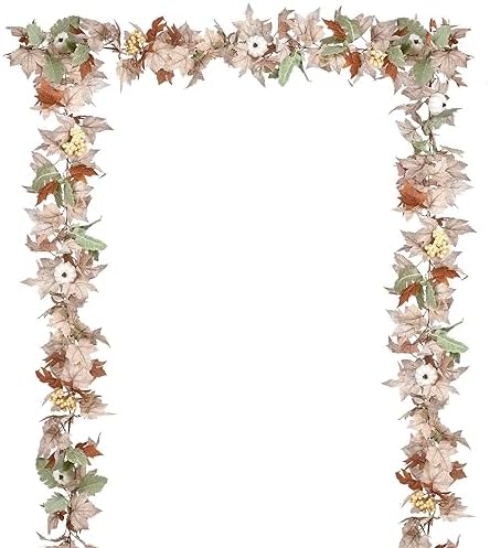 DearHouse Fall Maple Leaf Garland, 5.9Ft Hanging Vine Artificial Autumn Foliage for Thanksgiving, Home, Wedding, Fireplace, Party, Christmas Decor (White) by DearHouse