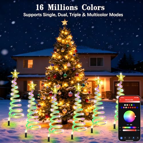 24'' Christmas Pathway Lights Outdoor, 8 Pack Multicolor 152 LEDs Smart Spiral Xmas Tree Light with APP&Remote, DIY, Timer, Waterproof LED Christmas Outdoor Decorations for Yard Patio Walkway (2FT*8) - Image 3