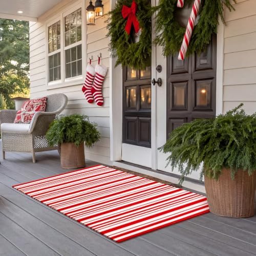 Duraaamo Red and White Striped Rug 3' x 5' for Christmas Outdoor Decor - Image 5