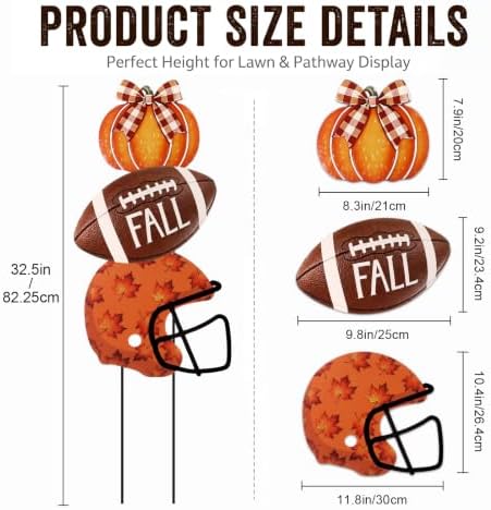 3 Pcs Fall Football Pumpkin Metal Yard Stake Pumpkin Decoration - Image 2