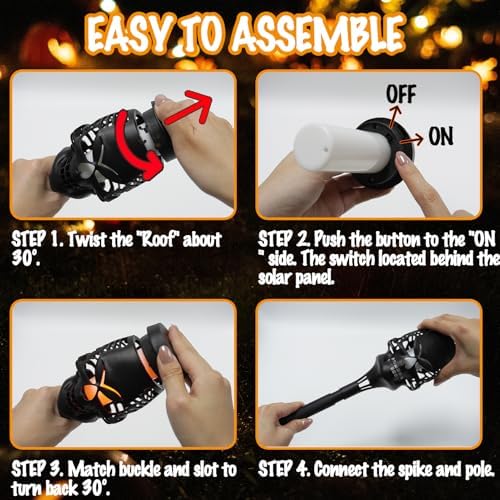 Halloween Solar Skull Stake Lights, Pathway Decor, 4 Pc, Orange - Image 2