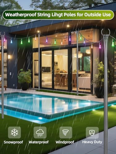 String Light Poles for Outside, 4 Pack 10 ft Frosted Silver Poles - Image 4