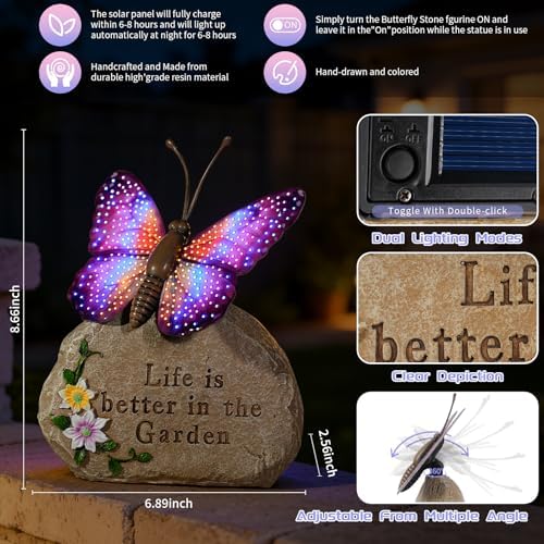 Solar LED Butterfly Garden Statue with Sparkling Light-Up Wings - Outdoor Yard Patio Decor Figurine, for Women Mom Grandma(Purple) - Image 2