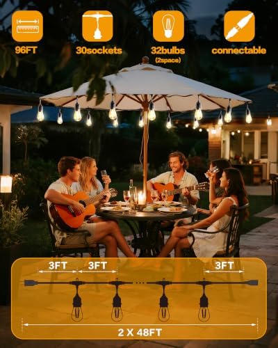 96FT Outdoor String Lights, 2W S14 LED High Bright Waterproof UL - Image 4