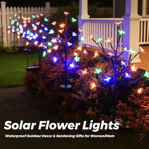 Solar Garden Lights Outdoor Garden Decor, 2 Pack Cherry Blossom Solar Flowers Outdoor Waterproof Fairy Solar Lights, Outside Yard Decorations for Patio Pathway Decor, Gardening Gifts for Women Mom - Image 6