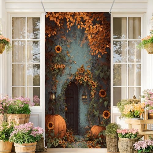 Front Door Covers Decorative, Spring Flower Design Door Curtain 70.8 x 35.4 Inch for Porch Outdoor Indoor Home Decor (Sepia) - Image 6