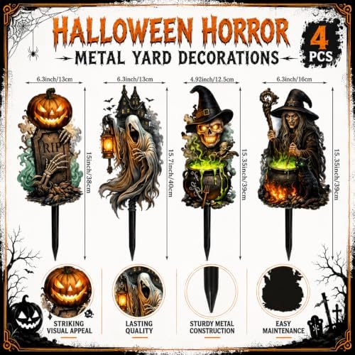 4 Pcs Outdoor Halloween Decors Large Halloween Metal Yard Signs - Image 2