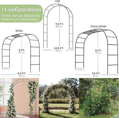 Adorox 7.8ft Garden Arch Trellis for Climbing Plants, Metal Arch Frame, Pumpkin Archway Outdoor Garden Arbors and Arches for Halloween Christmas Birthday Party Baby Shower Decoration(Black) - Image 2