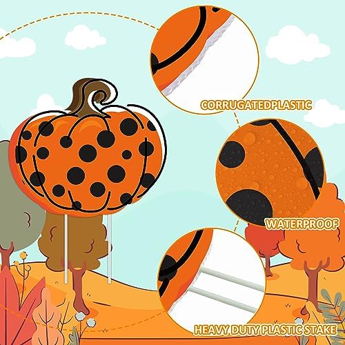 Quera 12Pcs Fall Yard Signs Plaid Pumpkin Yard Stakes Thanksgiving Outdoor Decoration Fall Harvest Autumn Yard Decorations Halloween Home Farmhouse Garden Wall Street Driveway Ornaments - Image 3