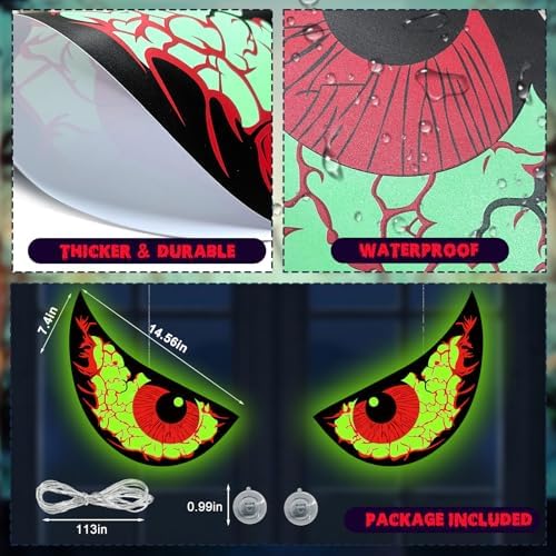 Halloween Window Decorations – Scary Glowing Eyes, Reusable Solar Light-Up Eyes for Indoor Outdoor, Waterproof Glow in the Dark Hanging Halloween Decor for Windows, Trees, Walls, Cars, Doors, Lawn - Image 7