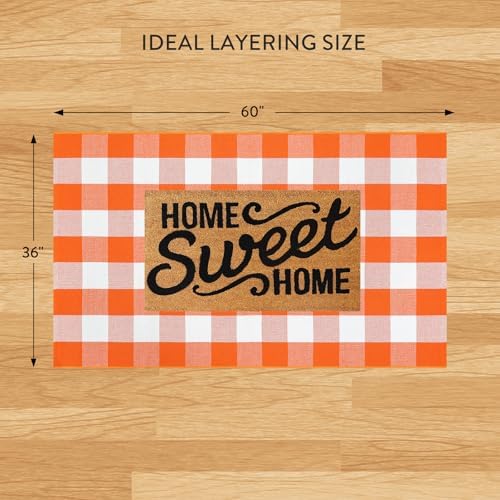 Uphome Bufflo Plaid Outdoor Rug 3'x5', Fall Decor Checkered Front Door Mat, Indoor Outdoor Farmhouse Porch Rug for Layered Door Mats, Washable Halloween White/Orange Area Rugs for Patio Entryway - Image 2