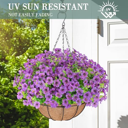 AGIRL Artificial Hanging Flowers with Baskets for Outdoors(Purple) - Image 4