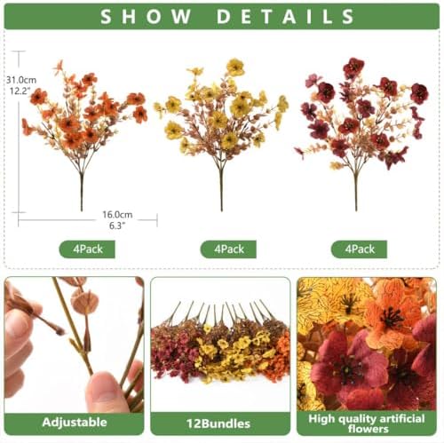 INQCMY Artificial Fake Fall Plants Flowers for Outdoor Outside Decoration - Image 2