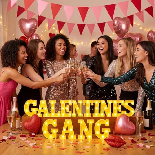 Honoson 14 Pcs Galentines Day Party Decorations Galentines Gang Lights up Sign Girls Ladies Galentine's Day Party Decorations Fireplace Table Decor - Image 3