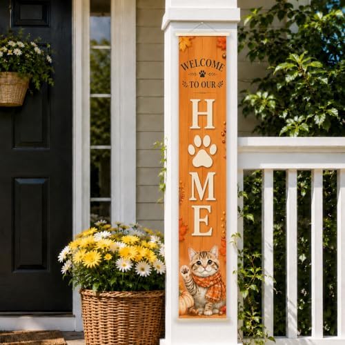 Fall Cat Welcome to Our Home Porch Door Banner Wall Decorations 8x47 - Image 6