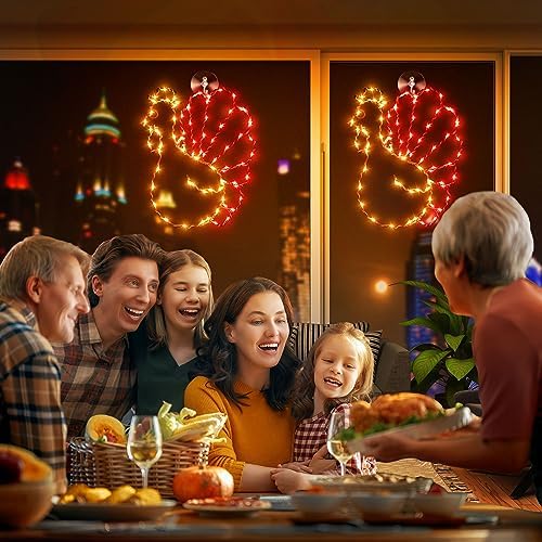 Hiboom Turkey String Lights Thanksgiving Window Decorations, 12 Inch 8 Flicker Modes Waterproof Turkey Window Silhouette Light USB Operated with Remote Control & Timer for Thanksgiving Decorations - Image 4