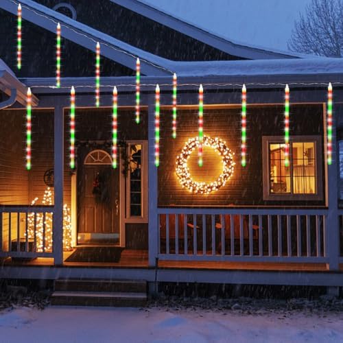 Meteor Outdoor Icicle Lights - 12 Inch, 288 LED, Snow Falling, Connectable, Red & Green, Xmas Wedding Party Tree Decor - Image 5