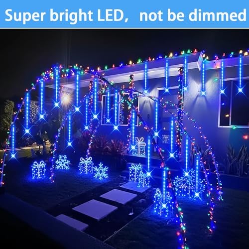 Blue Christmas Icicle Lights Outdoor: 40 Tube Meteor Shower Rain Lights - Image 6