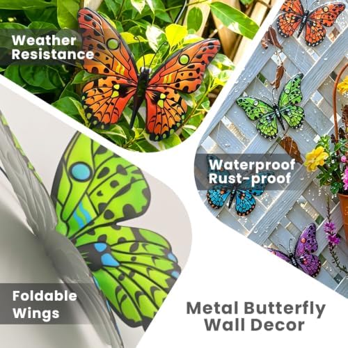 Metal Butterfly Wall Decor - 9.6" Outdoor Fence Wall Art Decor, Hanging Decoration for Garden Yard Living Room Bedroom Patio Balcony(4 Pack) - Image 4