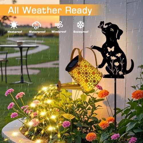 Solar Garden Lights Outdoor Decor, Watering Can with Dog Stake, Waterproof - Image 2
