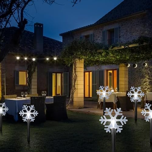 Solar Christmas Pathway Lights, 5 Pack Solar Snowflake Outdoor Waterproof Stake Lights Garden Christmas Decorative Walkway Lighting for Landscape Yard Lawn Patio Wedding Party（White - Image 6