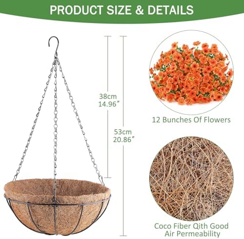 AGIRL Fall Artificial Hanging Flowers with Baskets for Outdoors(Orange) - Image 2