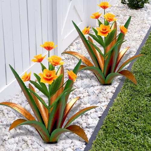 TOMBABY Huge Metal Agave Plants Outdoor Decoration Outdoor Garden Decorated with Flowers Mexican Yard Art Plant Garden Gift (Green 1 Pack) - Image 2