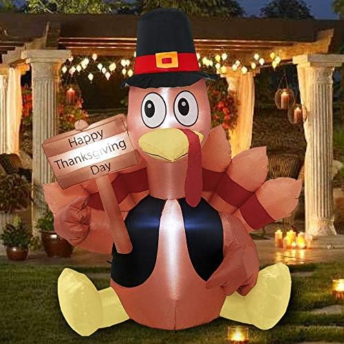 FUNPENY Thanksgiving Decoration Inflatable Turkey, 6FT Lighted Blow up Turkey Happy Thanksgiving Day, Thanksgiving Inflatables with LED Lights Yard Lawn Decor Display Autumn Outdoor Decoration by FUNPENY