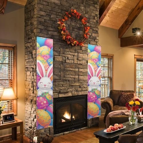 Eggs Rabbit Porch Sign Hanging Easter Outdoor Welcome Signs for Porch Decorations Door Banners for Front Door 2 Packs Outdoor Decor Banner Flag for Porch Home Yard Garden Party Decor - Image 5