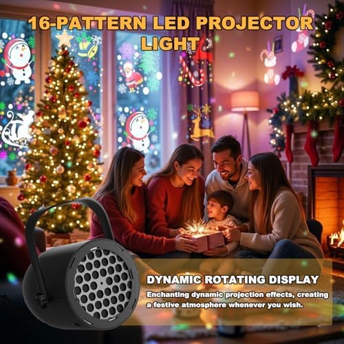LED Christmas Projector Lamp, 16-Pattern HD Projector Light, USB-Powered mini ABS Projector, Indoor Outdoor Home Decor for Living Room Bedroom Party - Image 4