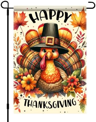 BlissYard Happy Thanksgiving Turkey Garden Flag 12x18 Inch Fall Yard Decor by BlissYard
