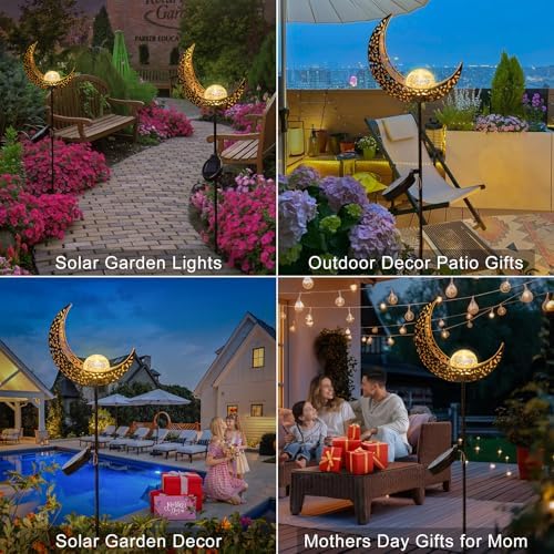 Homeimpro Moon Solar Lights Outdoor Garden Decor Gifts for Mom Women,Waterproof Stakes Yard Decorations for Lawn, Patio Accessories, Backyard Ornaments Birthday Gifts Mother Grandma (Bronze) - Image 3