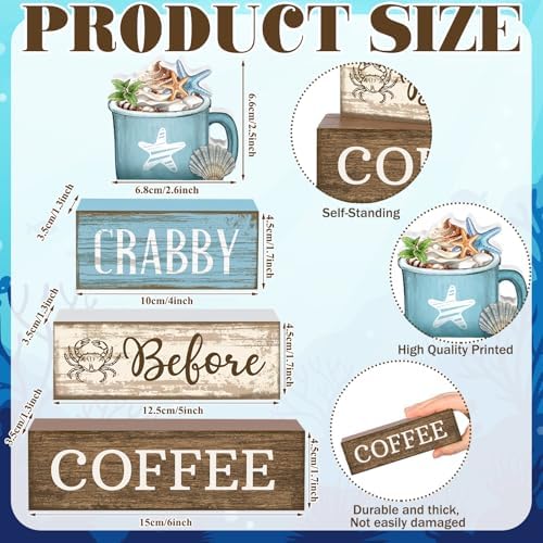 Lineshading 4 Pcs Coffee Beach Decor Wooden Blocks, Coastal Tiered Tray - Image 3