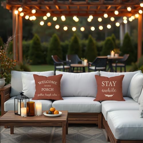 PANDICORN Outdoor Decorative Throw Pillow Covers 18x18 Inch Set of 2, Rust - Image 6