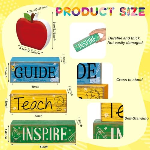 Yuntau 4 Pcs Back to School Gift for Teacher Wooden Apple Table Decor - Image 3