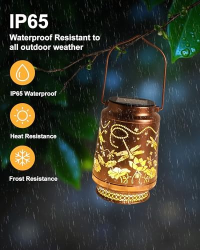 2 Pack Dragonfly Solar Lanterns Outdoor Waterproof, Garden Decor Birthday Gifts for Women Mom Grandma Sister, Metal Hanging Solar Lights Outside Decorative for Backyard Patio Lawn Pathway Landscape - Image 5
