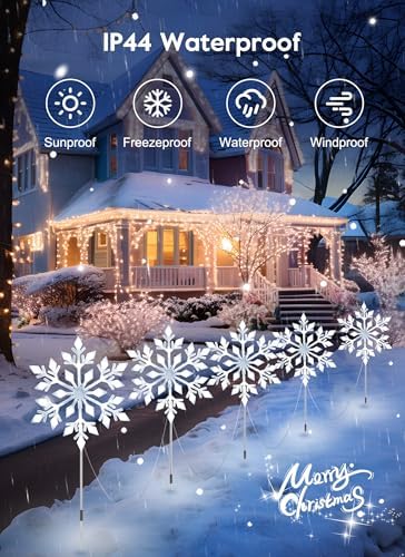 Brightown Snowflake Lights Outdoor, 2 Sets Total 20 Large Snowflake Christmas Pathway Lights, Christmas Decorations Outside Yard Sidewalk Walkway Driveway Marker Stake, White - Image 3
