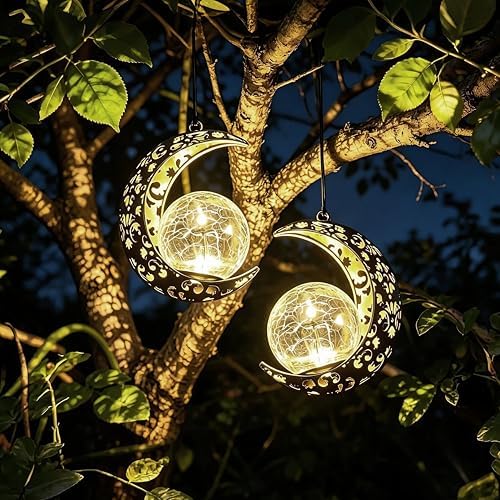 Moon Solar Lanterns Set, Hanging Outdoor Decor, Garden Gifts for Women by QCF