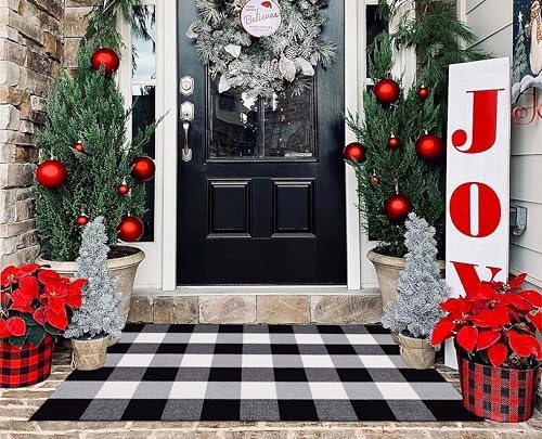 BUAGETUP Black and White Layered Doormat,27.5"x43.3"Cotton Door Mat Outdoor - Image 5