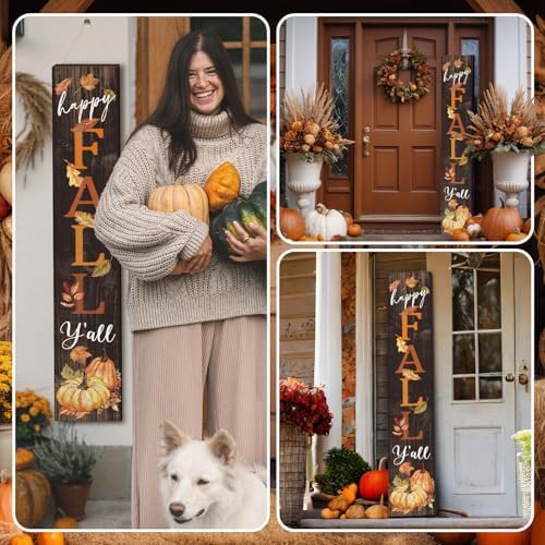Farmhouse Fall Porch Signs Outdoor 47" Wooden Happy Fall Porch Decorations for Home Large Maple Pumpkin Autumn Vertical Sign Outside Thanksgiving Decoration for Autumn Party Decor Home - Image 5