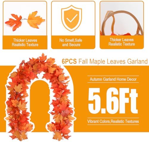 Joyhalo 6 Pack Fall Garland with Orange Leaves - Image 2