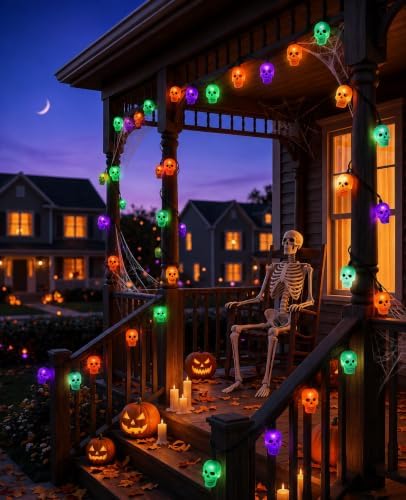 10.5FT Halloween Skull String Lights, 10 LED Multicolor Skeleton Plug in - Image 6