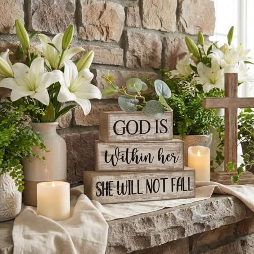 Lineshading 4 Pcs Wooden Blocks Christian Faith Signs for Women Home - Image 2