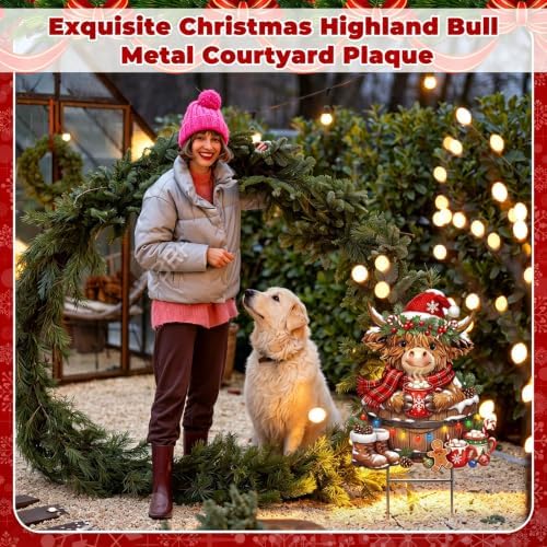 Amyhill Christmas Highland Cow Outdoor Decor Christmas Metal Yard Signs with Stakes Cow Gnomes with Santa Hat Decorative Lawn Sign for Indoor Outside Garden Pathway Walkway Xmas Party Decor - Image 6