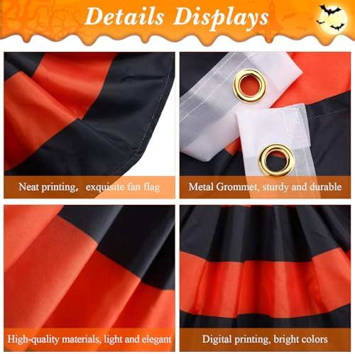 Newwiee 4 Pcs 4 x 2 ft Halloween Flag Bunting Half Fan Hanging Pleated Flag Banner with 3 Grommets for Halloween Indoor Outdoor House Holiday Yard Decorations Party Props, Black Orange - Image 3