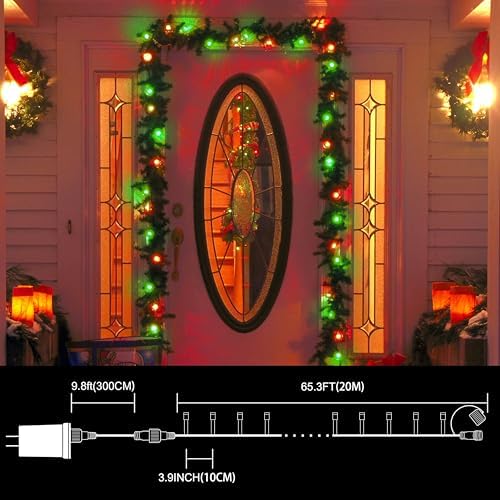 LAMPHOME Red and Green Christmas Lights, 66ft 200 LED String Lights,16 Modes Twinkle Fairy Light Plug in Waterproof for Indoor Outdoor,Christmas Tree Light for Holiday,Wedding Party,Xmas Decor - Image 2