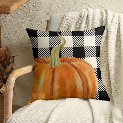 Fall Pillow Covers 20x20 Thanksgiving Farmhouse Decorations Buffalo Plaid Pumpkin Maple Leaf Outdoor Fall Decor Throw Pillow Covers Blessed Autumn Harvest Cushion Case for Sofa Couch Set of 4 - Image 5