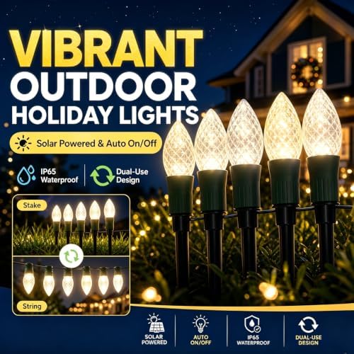 25LED 27Ft Solar C9 Christmas Stake Lights for Outdoor Christmas Decor - Image 2