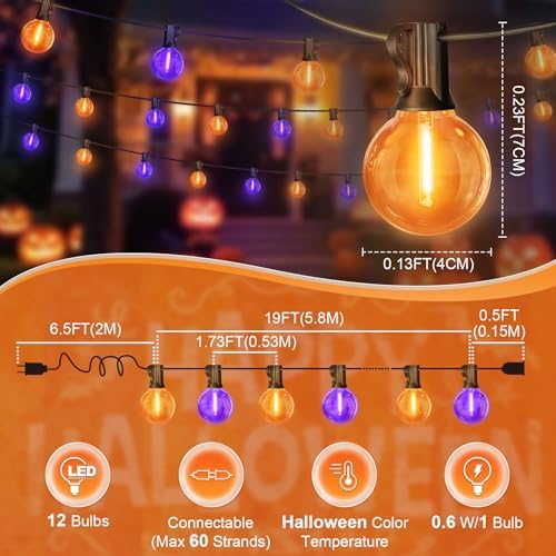 LAMPHOME Orange & Purple ST38 LED Outdoor String Lights,26FT Patio Lights with 12+1 Shatterproof Edison Bulbs,UL Waterproof Connectable Dimmable Hanging Lights for Halloween Backyard Porch Decor - Image 3