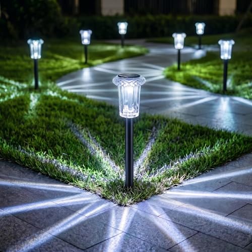 Eyrosa Solar Pathway Lights Outdoor Waterproof, 15 Pack Cool White Solar Garden Lights, Diamond-Cut Starlight Decor, Stake Lighting for Yard Path Walkway Driveway Patio Lawn Outside by EYROSA